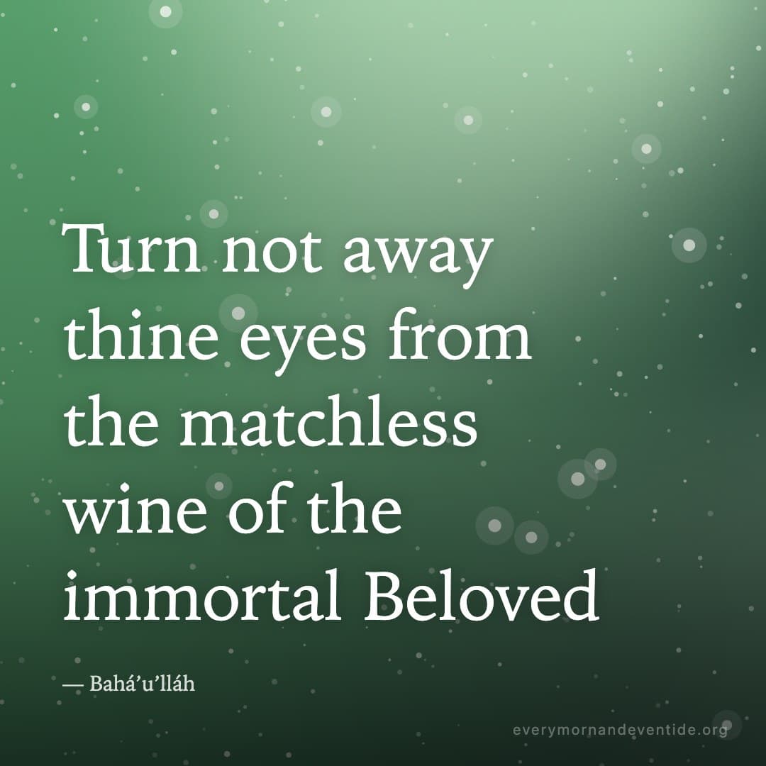 Turn not away thine eyes from the matchless wine of the immortal Beloved — Bahá’u’lláh