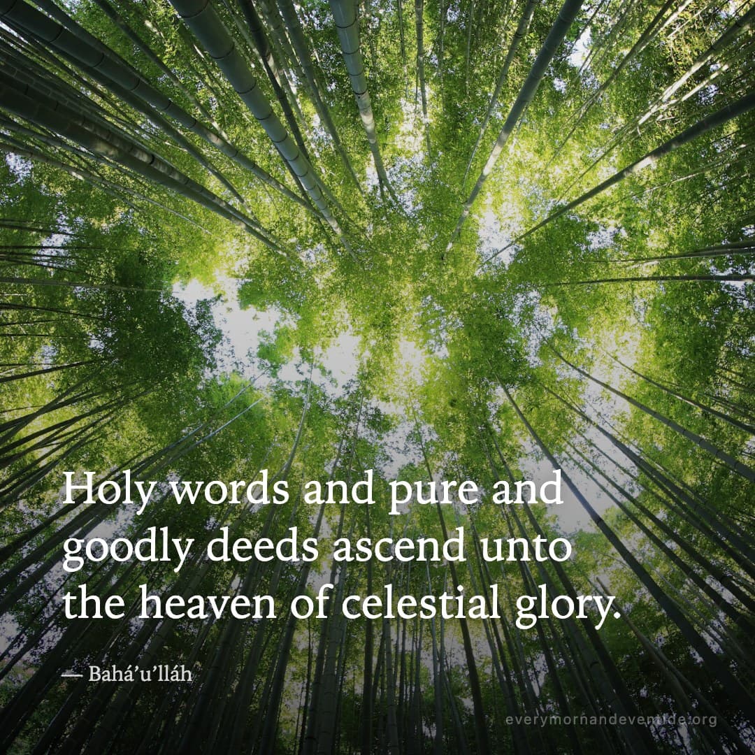 Holy words and pure and goodly deeds ascend unto the heaven of celestial glory. — Bahá’u’lláh
