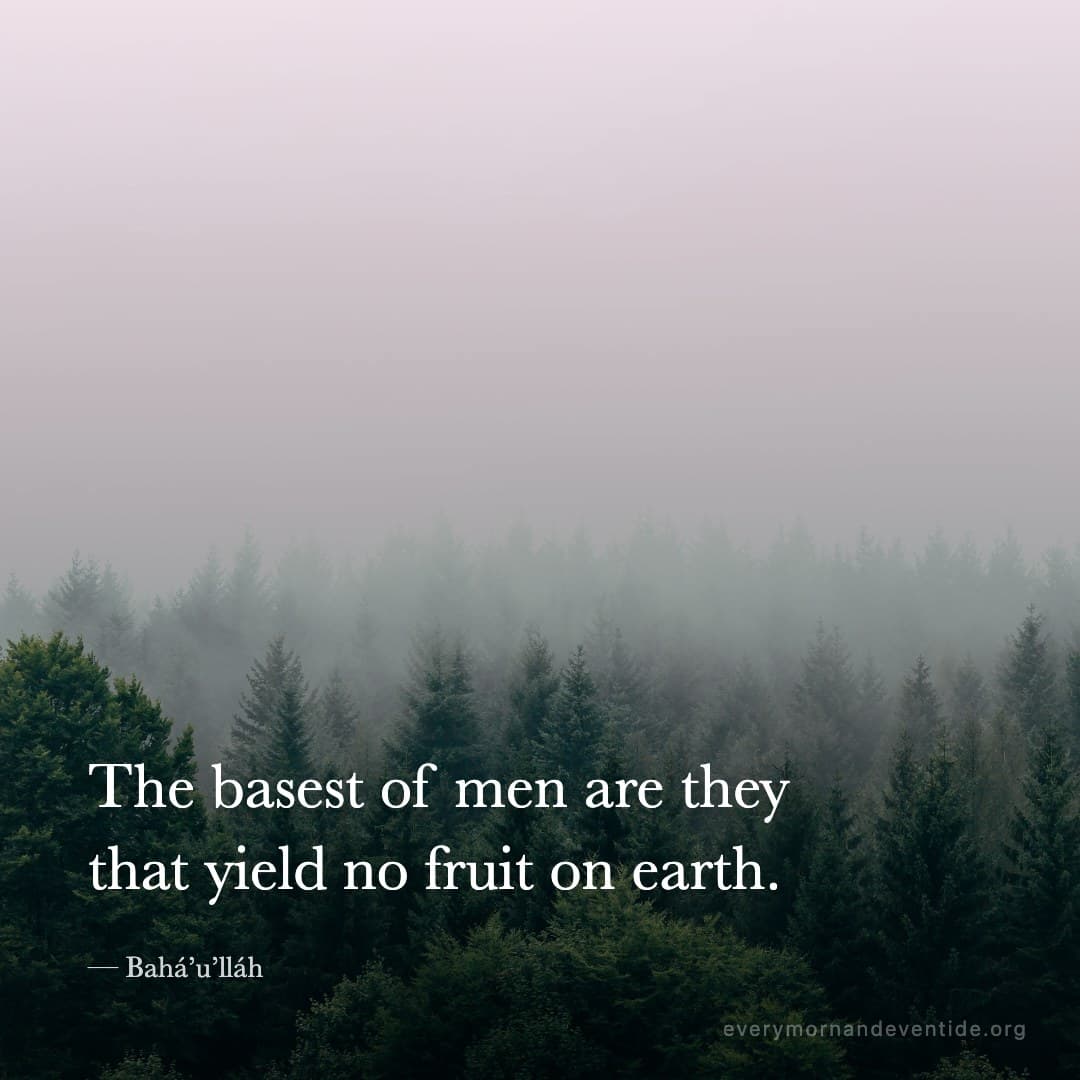 The basest of men are they that yield no fruit on earth. — Bahá’u’lláh